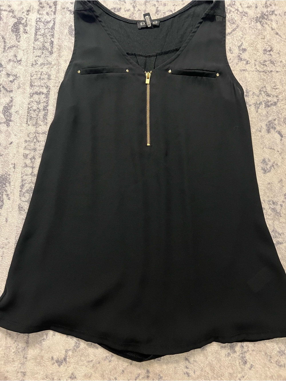 Express Black Sleeveless Top with Gold Zip